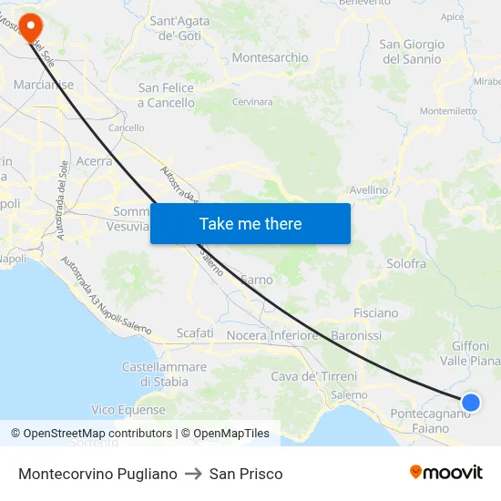 Montecorvino Pugliano to San Prisco map