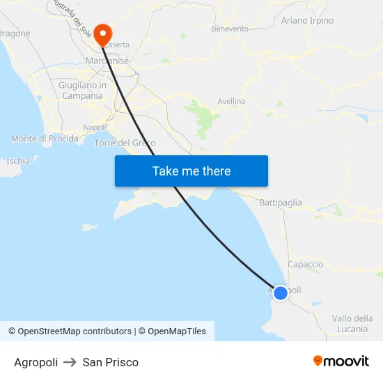 Agropoli to San Prisco map