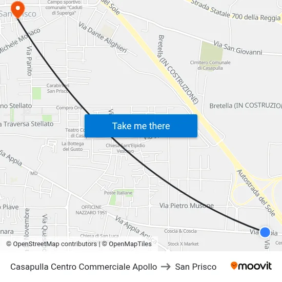 Casapulla Apollo Shopping Center to San Prisco map