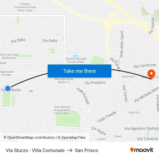 Sturzo Street - Municipal Park to San Prisco map