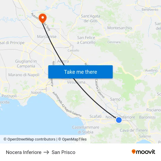 Nocera Inferiore to San Prisco map