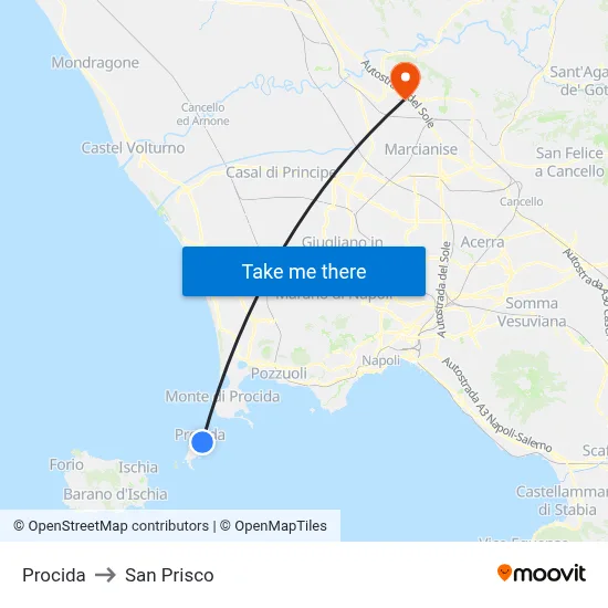 Procida to San Prisco map