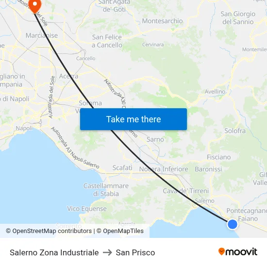 Salerno Industrial Zone to San Prisco map