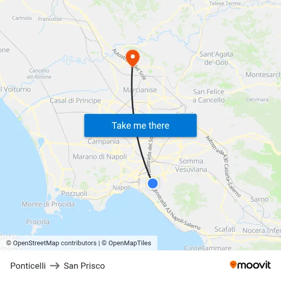 Ponticelli to San Prisco map
