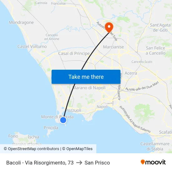 Bacoli - Via Risorgimento, 73 to San Prisco map