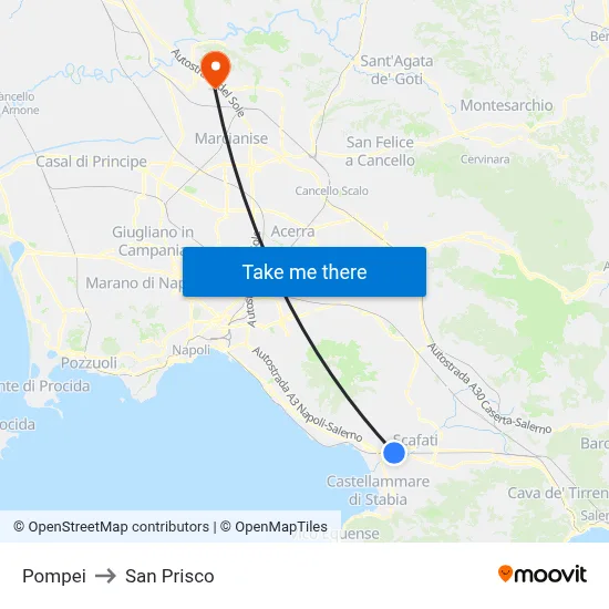 Pompei to San Prisco map