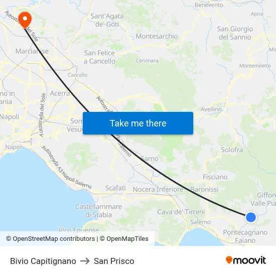 Capitignano Junction to San Prisco map