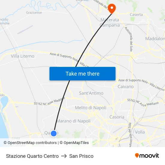 Quarto Centro Station to San Prisco map