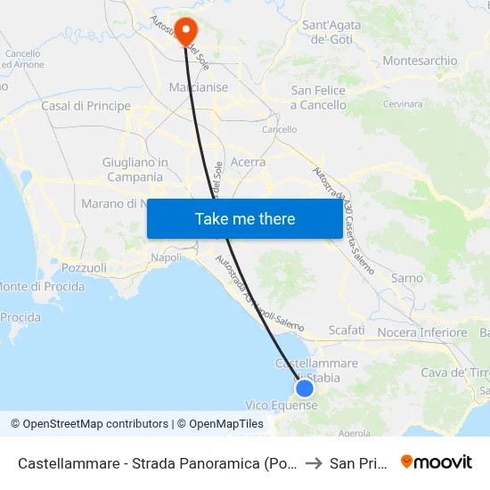 Castellammare - Panoramic Road (Pozzano) to San Prisco map