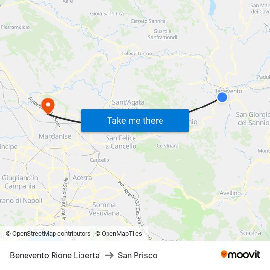 Benevento Rione Liberta' to San Prisco map
