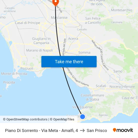 Piano Di Sorrento - Via Meta - Amalfi, 4 to San Prisco map