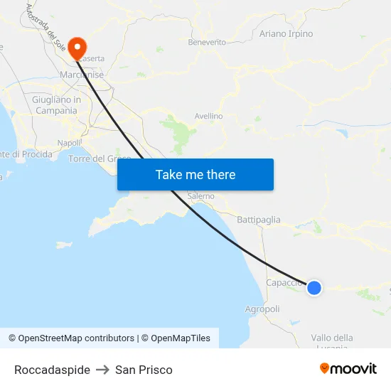 Roccadaspide to San Prisco map