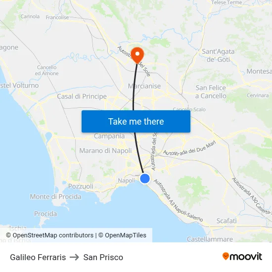Galileo Ferraris to San Prisco map