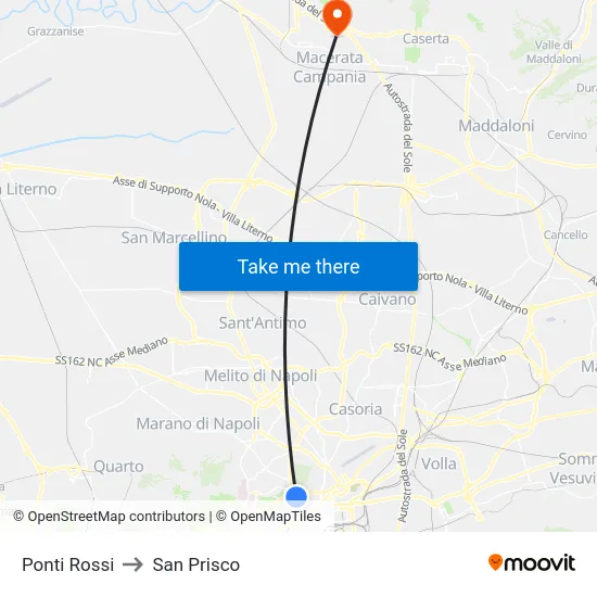 Ponti Rossi to San Prisco map