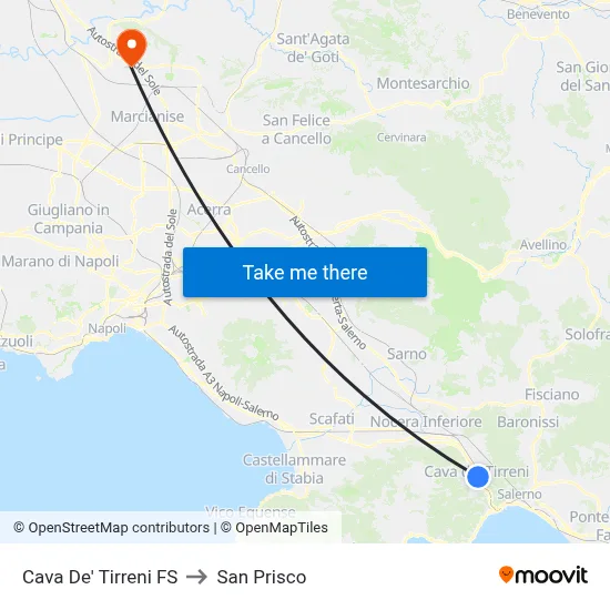 Cava De' Tirreni Station to San Prisco map