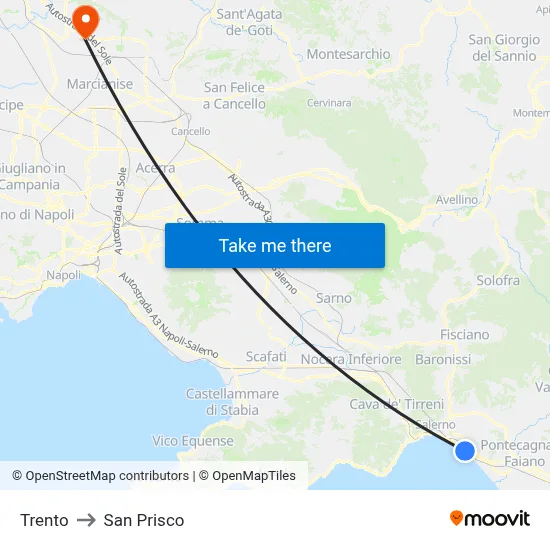 Trento to San Prisco map
