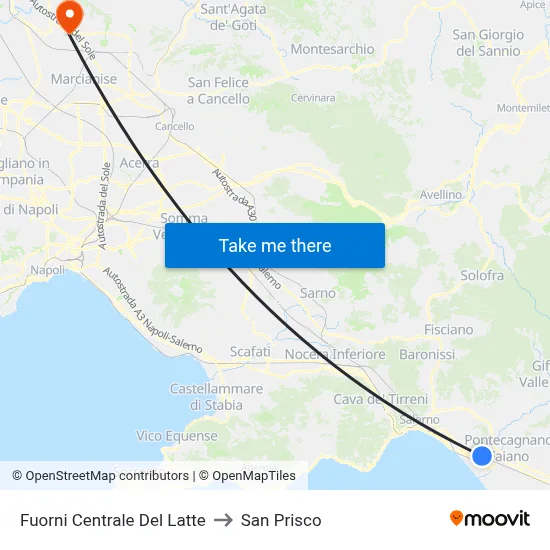 Fuorni Milk Factory to San Prisco map