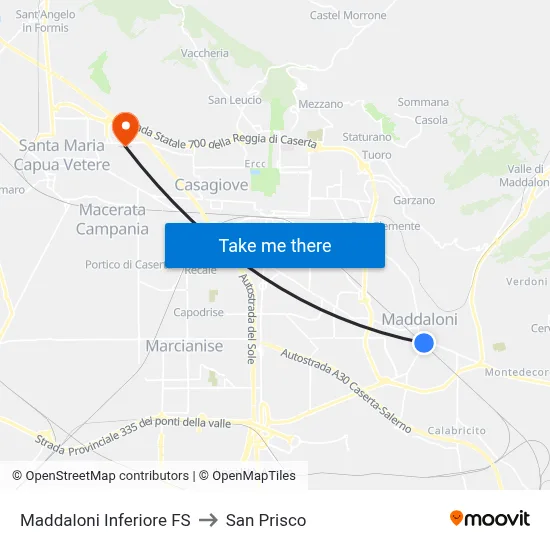 Maddaloni Lower Station to San Prisco map