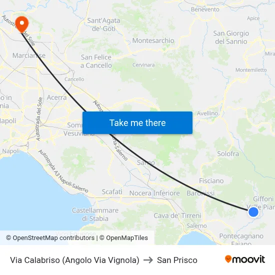 Via Calabriso (Corner of Via Vignola) to San Prisco map