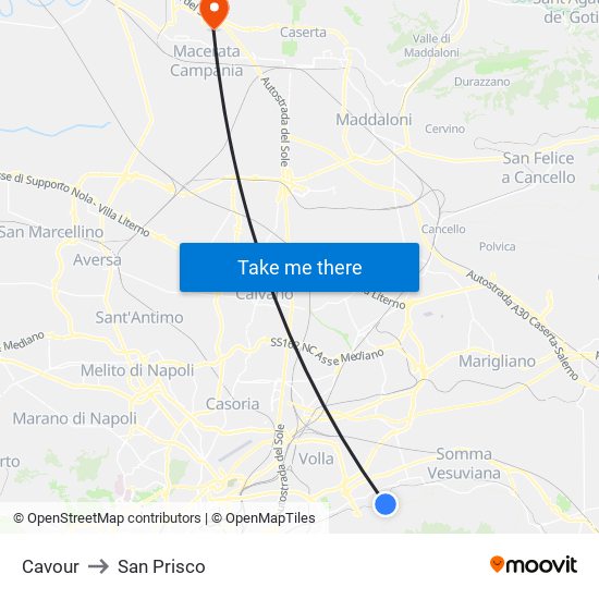 Cavour to San Prisco map