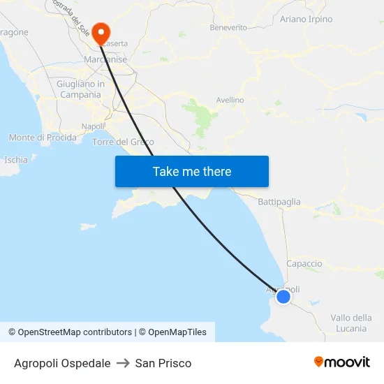 Agropoli Hospital to San Prisco map
