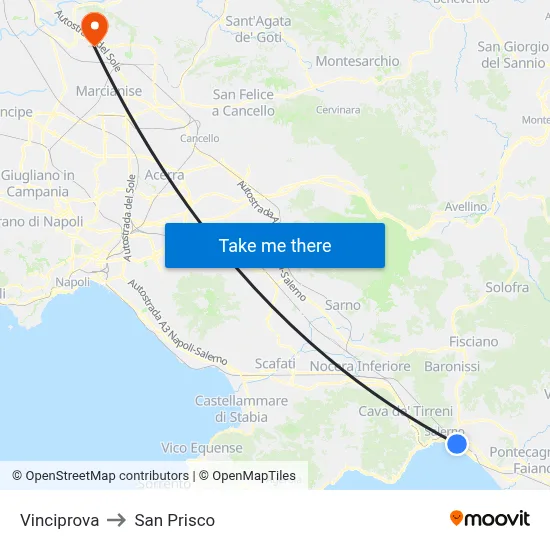 Vinciprova to San Prisco map