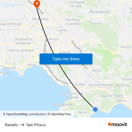 Ravello to San Prisco map