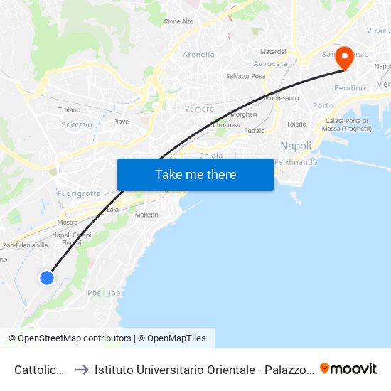 Cattolica - C.U.S to Istituto Universitario Orientale - Palazzo Santa Maria Porta Coeli map