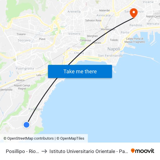 Posillipo - Rione Primavera to Istituto Universitario Orientale - Palazzo Santa Maria Porta Coeli map