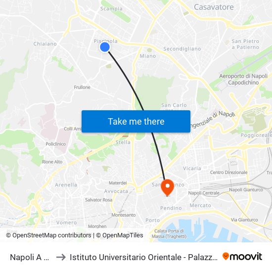 Napoli A Piscinola to Istituto Universitario Orientale - Palazzo Santa Maria Porta Coeli map