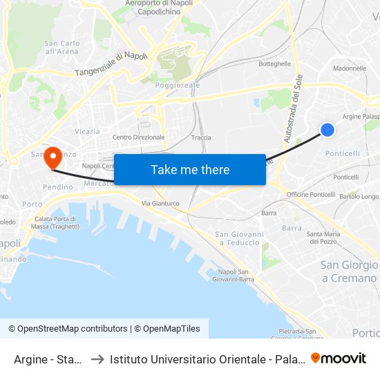 Argine - Stazionamento to Istituto Universitario Orientale - Palazzo Santa Maria Porta Coeli map