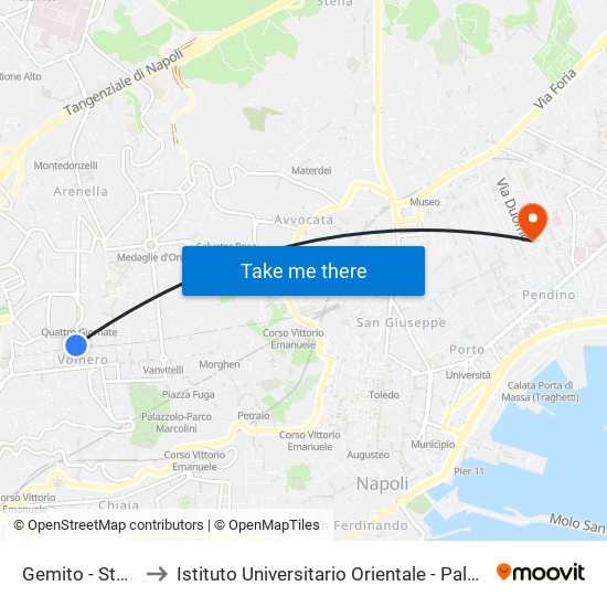 Gemito - Stadio Collana to Istituto Universitario Orientale - Palazzo Santa Maria Porta Coeli map