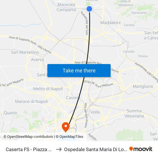 Caserta FS - Piazza Garibaldi to Ospedale Santa Maria Di Loreto Mare map