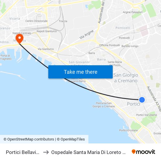 Portici Bellavista to Ospedale Santa Maria Di Loreto Mare map