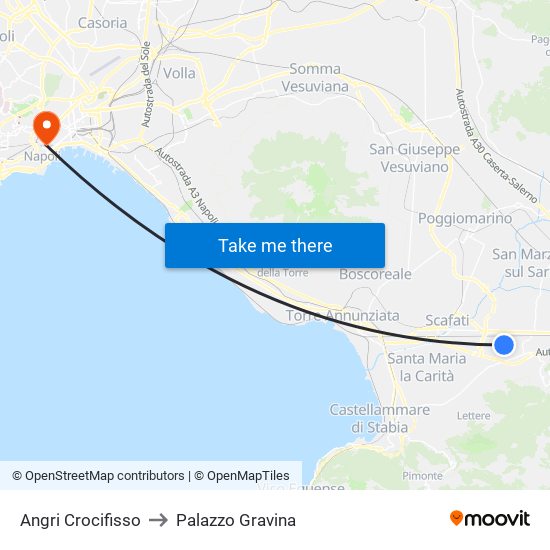Angri Crocifisso to Palazzo Gravina map