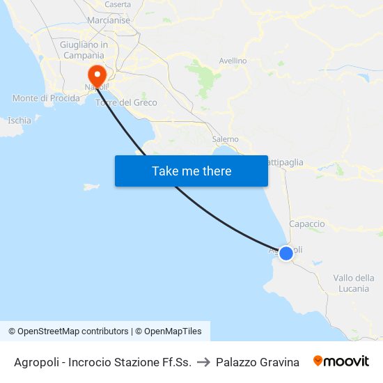 Agropoli - Incrocio Stazione Ff.Ss. to Palazzo Gravina map