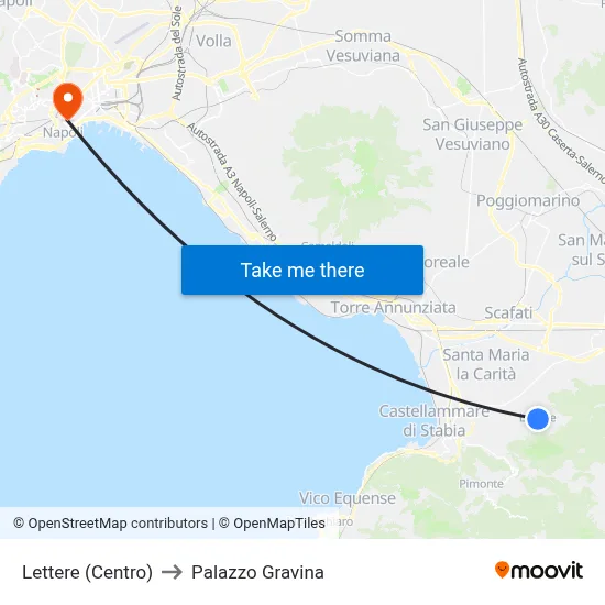 Lettere (Center) to Gravina Palace map