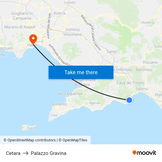 Cetara to Gravina Palace map