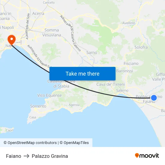 Faiano to Gravina Palace map