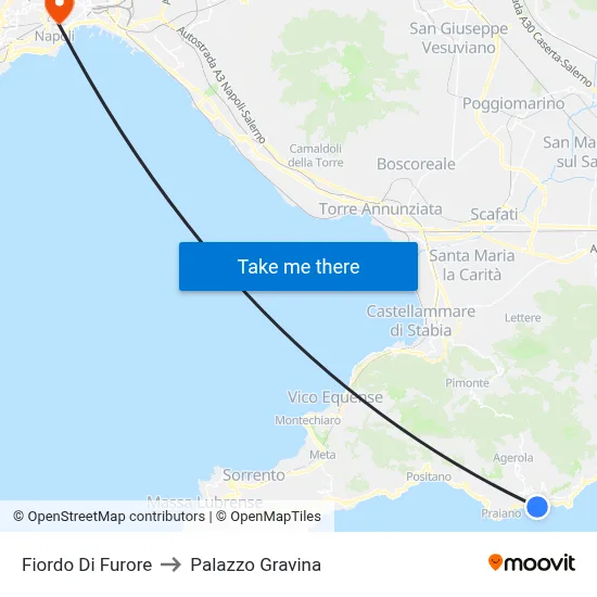 Furore Fjord to Gravina Palace map