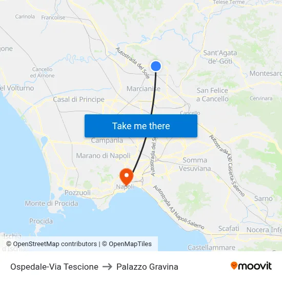 Hospital-Tescione Street to Gravina Palace map