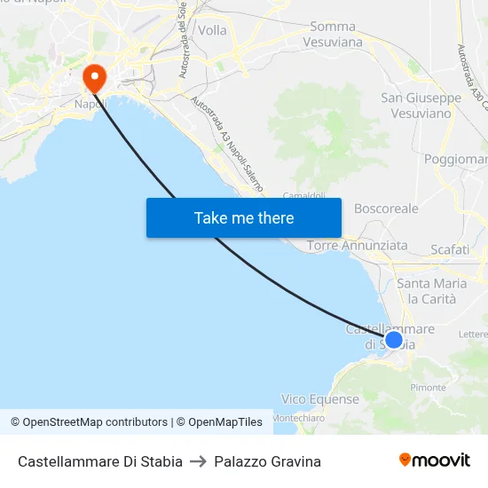 Castellammare Di Stabia to Gravina Palace map