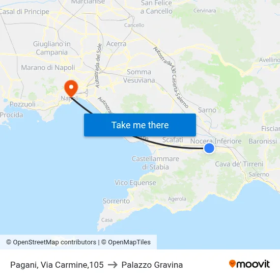 Pagani, Via Carmine, 105 to Gravina Palace map