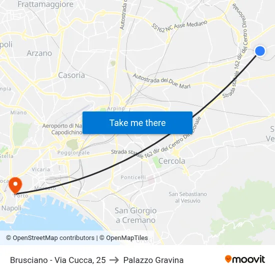 Brusciano - Via Cucca, 25 to Gravina Palace map