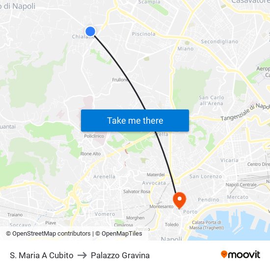 S. Maria A Cubito to Palazzo Gravina map