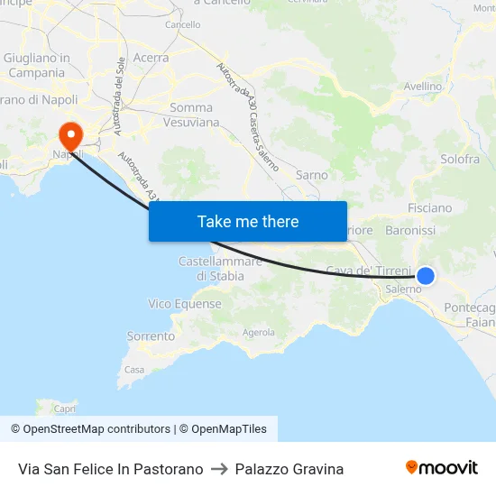 Via San Felice In Pastorano to Gravina Palace map