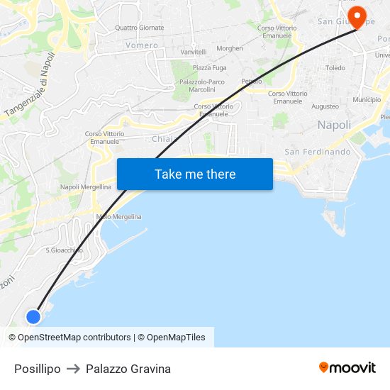 Posillipo to Palazzo Gravina map