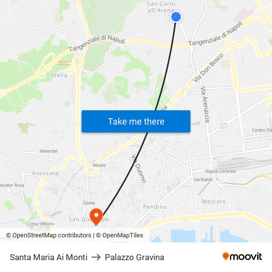 Santa Maria Ai Monti to Palazzo Gravina map