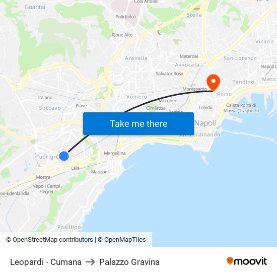 Leopardi - Cumana to Palazzo Gravina map