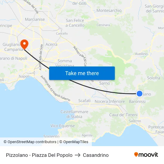 Pizzolano - People's Square to Casandrino map
